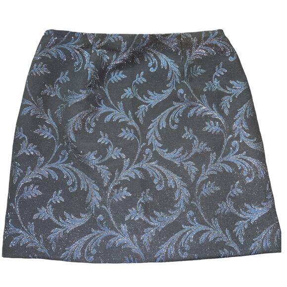 Loft Black Mini Blue Fronds Embossed Jacquard Lined Skirt size 6 - Picture 2 of 7